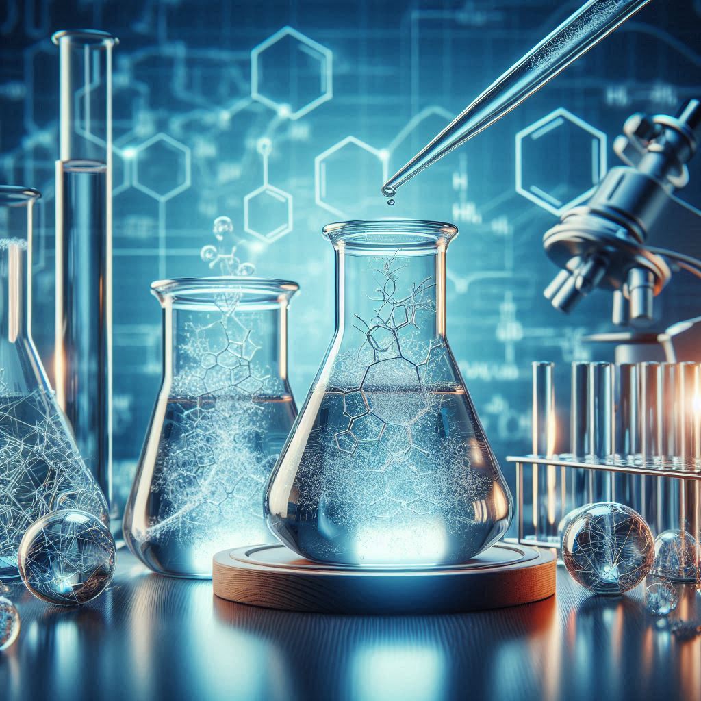 A lab setting with two beakers (ads) undergoing a controlled experiment.